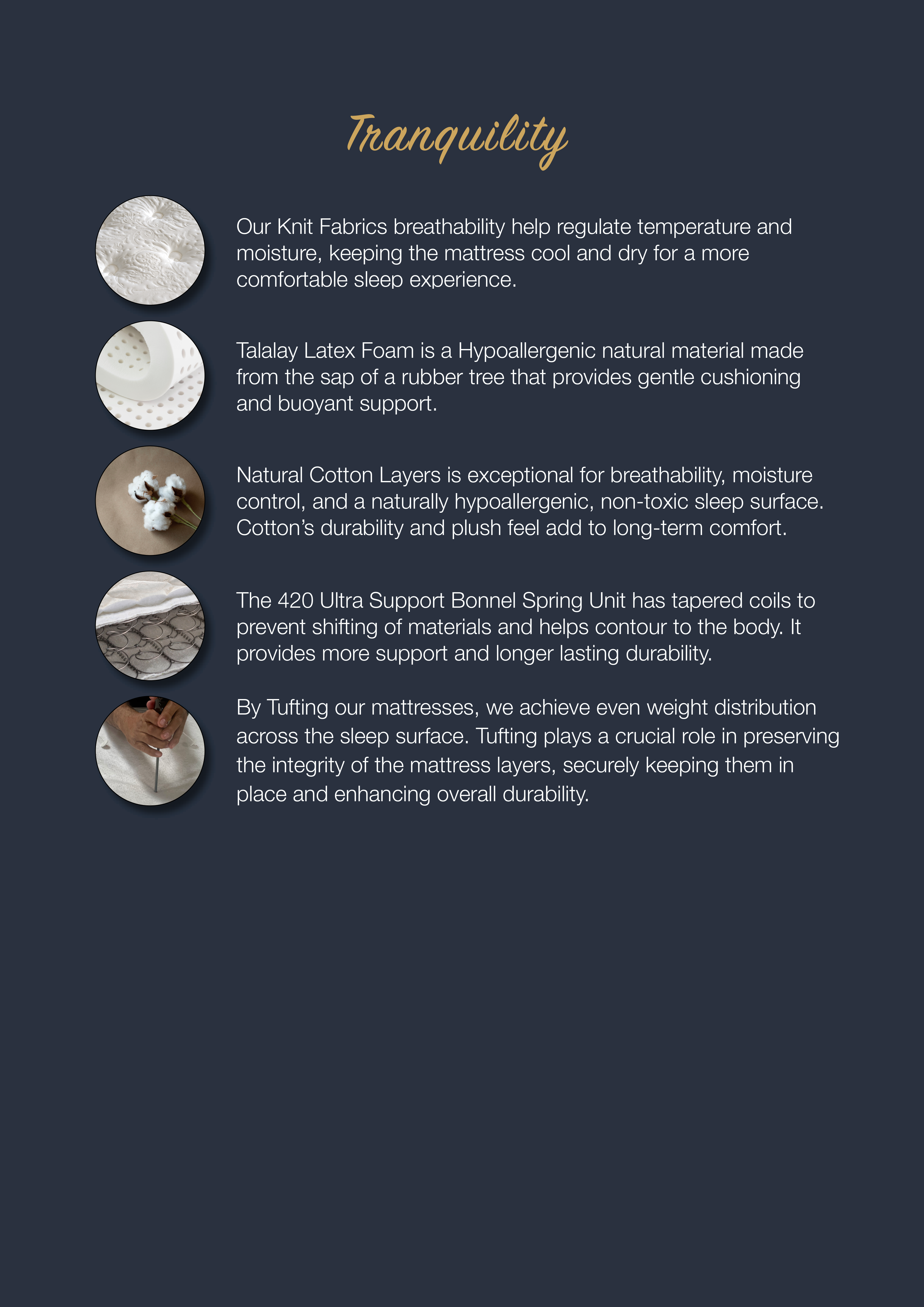 Tranquility page for Newport Mattress Factory